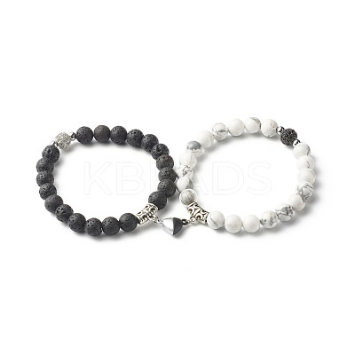 Magnetic Heart Clasps Bracelets Set for Couples Best Friends BJEW-JB06791-1
