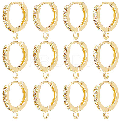 12Pcs Brass Micro Pave Clear Cubic Zirconia Hoop Earring Findings KK-UN0002-23-1
