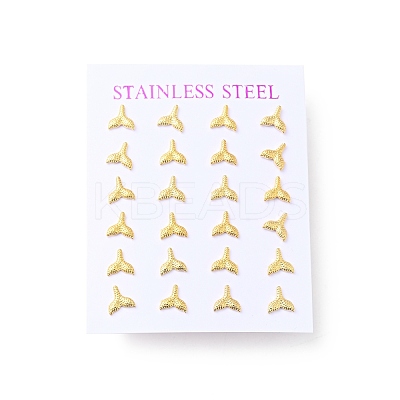 304 Stainless Steel Tiny Whale Tail Stud Earrings with 316 Stainless Steel Pins for Women EJEW-J043-15G-1