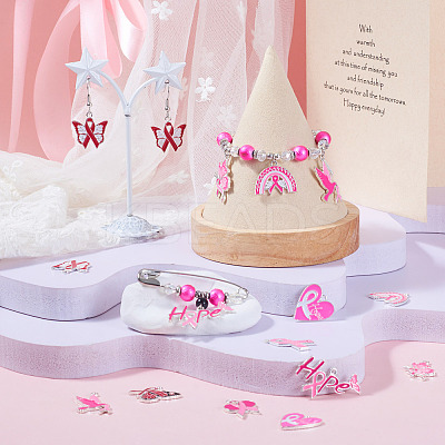 26Pcs 13 Styles Breast Cancer Pink Awareness Ribbon Theme Alloy Enamel Pendants ENAM-TA0001-93-1