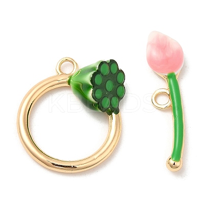 Brass Toggle Clasps with Green Enamel KK-K333-63G-1