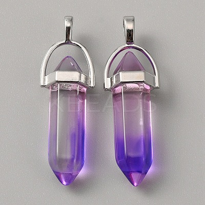 Glass Double Terminal Pointed Pendants LS-G-WH0016-41J-1
