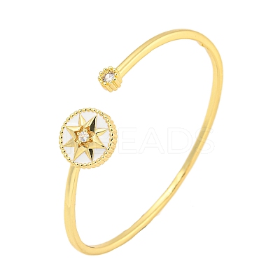 Rack Plating Brass Pave Clear Cubic Zirconia Sun Open Cuff Bangles BJEW-B110-03G-01-1