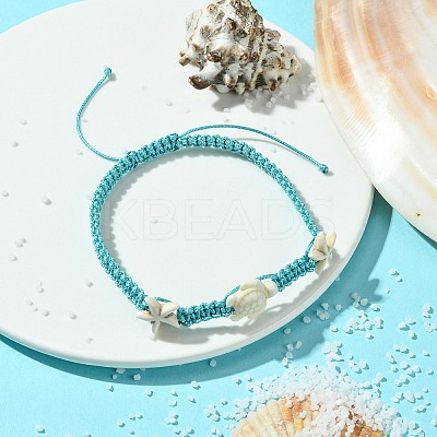 Ocean Theme Starfish Tortoise Synthetic Turquoise Beaded Anklets for Women AJEW-AN00554-02-1