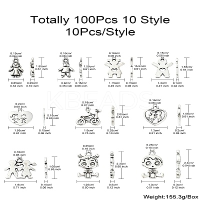100Pcs 10 Styles Tibetan Style Alloy Pendants FIND-CJ0002-30-1