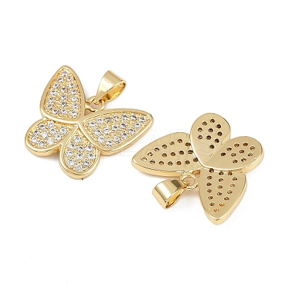 Brass Micro Pave Clear Cubic Zirconia Pendants KK-C109-01G-1