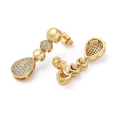 Brass Micro Pave Cubic Zirconia Dangle Stud Earrings EJEW-P252-06C-G-1