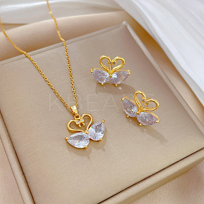 Brass Micro Pave Cubic Zirconia Pendant Necklace & Stud Earrings WG7AC39-58-1
