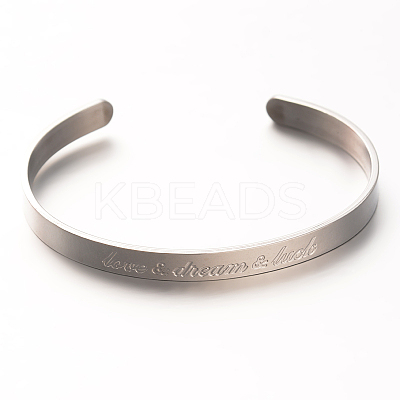Tarnish Resistant Love & Dream & Luck 304 Stainless Steel Cuff Bangles BJEW-N263-01-1