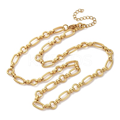 Ion Plating(IP) 304 Stainless Steel Oval & Ring Link Chain Necklaces for Women NJEW-D056-02G-1