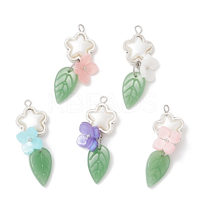 Handmade Lampwork Pendants with 304 Stainless Steel Jump Rings and Cellulose Acetate(Resin) Bead Caps and Tibetan Style Alloy Bead Frames Pendants PALLOY-JF03873-1