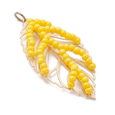 Handmade Glass Seed Beaded Leaf Shape Pendants PALLOY-MZ00935-03-1