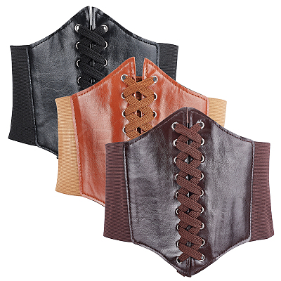 3Pcs 3 Style Imitation PU Leather Wide Elastic Corset Belt DIY-BC0012-32-1