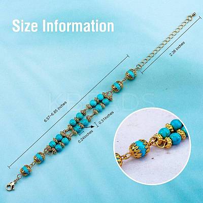 4Pcs 4 Style Synthetic Turquoise & Magnesite & Natural Larvikite & Rose Quartz Beaded Multi-strand Bracelets Set for Women BJEW-SW00038-1