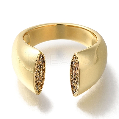 Rack Plating Brass Clear Cubic Zirconia Wide Open Cuff Rings RJEW-S411-15G-1