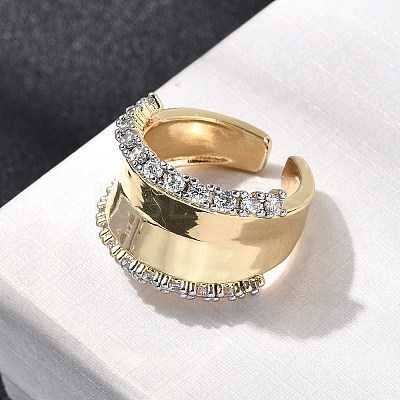 Brass Micro Pave Clear Cubic Zirconia Cuff Rings RJEW-H262-03G-1