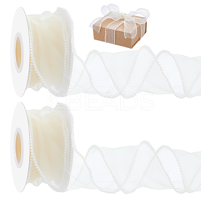 5 Yards Organza Plastic Ribbon with Plastic Pearl Edged OCOR-WH0101-185F-1