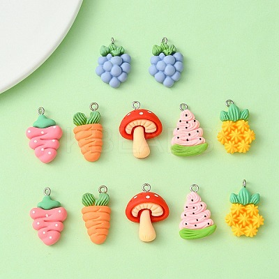 12Pcs 6 Styles Opaque Resin Fruit & Vegetable Pendants RESI-YW0001-56-1