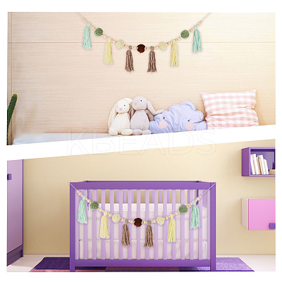 Round Cotton Tassel Hanging Wall Art Decorations HJEW-WH20003-19B-1