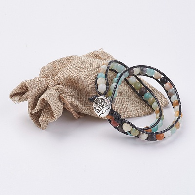 Natural Gemstone Wrap Bracelet BJEW-JB03613-1