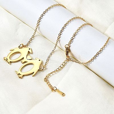 304 Stainless Steel Laser Cut Double Penguin Pendant Necklaces for Women Men NJEW-Q032-01A-G-1