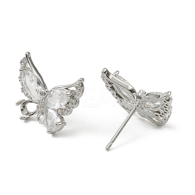 Brass Micro Pave Clear Cubic Zirconia Stud Earring Findings KK-C107-10P-1