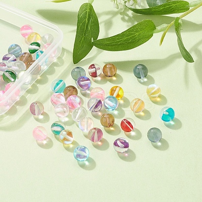 50Pcs 10 Colors Synthetic Moonstone Beads Strands G-YW0001-08-1