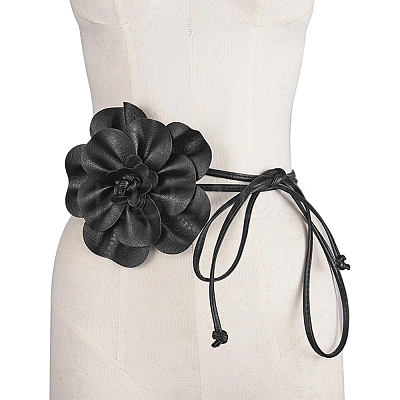 Flower PU Leather Wrap Waist Belts for Women AJEW-WH20816-058A-1