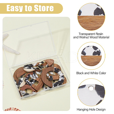20Pcs 10 Styles Transparent Resin & Walnut Wood Big Pendants RESI-HS0001-01E-1
