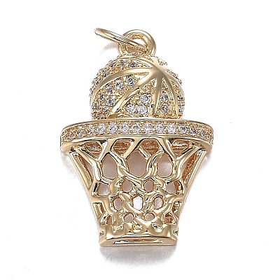 Brass Micro Clear Cubic Zirconia Pendants ZIRC-F120-034G-1
