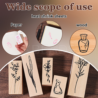 Flower Wooden Rubber Stamps Sets DIY-WH20013-69A-1