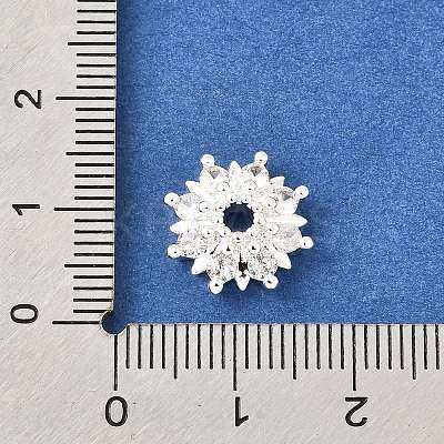 Flower Brass Clear Cubic Zirconia Bead Caps KK-V008-08A-S-1