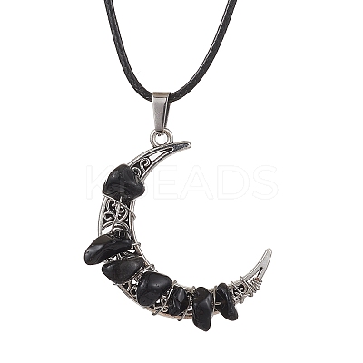 2Pcs 2 Styles Tibetan Style Alloy Moon Pendant Necklaces Set NJEW-JN04608-1