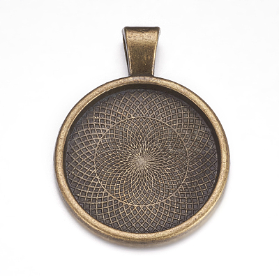 Flat Round Alloy Pendant Cabochon Settings PALLOY-A15654-AB-1