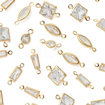 30Pcs 5 Styles Brass Pave Clear Cubic Zirconia Links Connector Charms ZIRC-FS0001-04-1