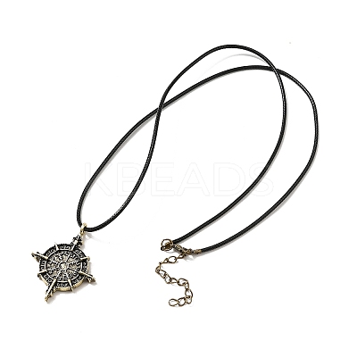 Alloy Viking Compass Pendant Necklaces NJEW-H064-01AB-1
