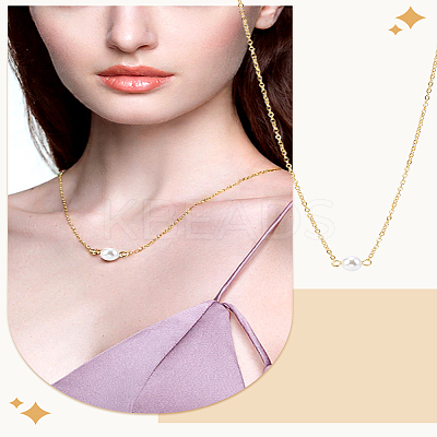 1Pc ABS Imitation Pearl Round Pendant Necklaces NJEW-LP0009-11-1