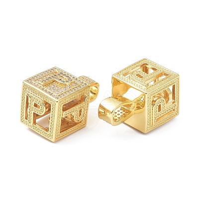 Alphabet Brass Micro Pave Clear Cubic Zirconia Pendants ZIRC-O045-01G-P-1