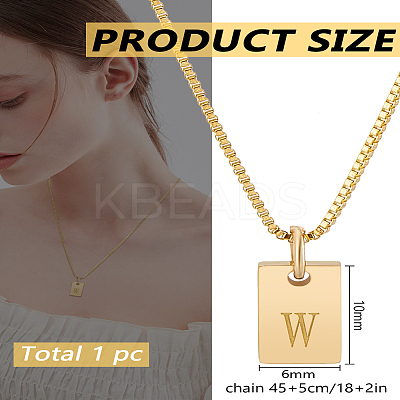1Pc Stainless Steel Letter Rectangle Pendant Necklaces NJEW-LP0001-34W-G-1