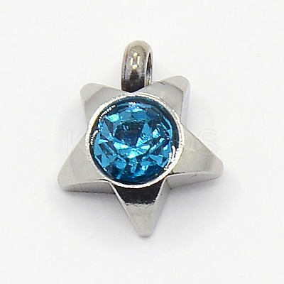 201 Stainless Steel Rhinestone Star Charm Pendants RB-M030-01E-1