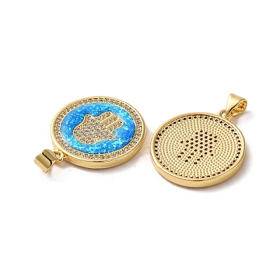 Brass Micro Pave Cubic Zirconia with Synthetic Opal Pendants KK-D096-15G-1
