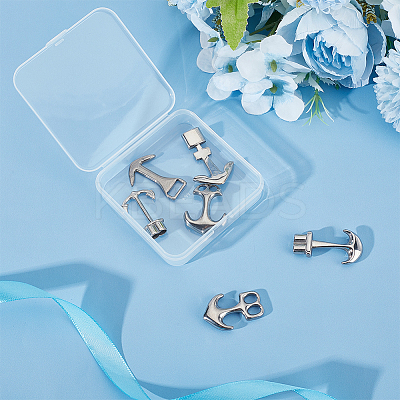 6Pcs 6 Styles 304 Stainless Steel Anchor Hook Clasps STAS-UN0050-80-1
