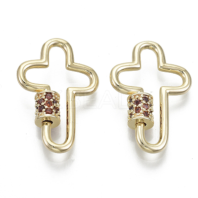 Brass Micro Pave Cubic Zirconia Screw Carabiner Lock Charms KK-R136-070E-NF-1