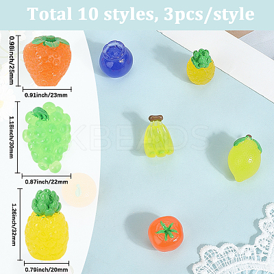 30Pcs 10 Styles Luminous Resin Cabochons CRES-SC0003-18-1