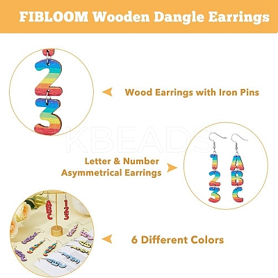 6 Sets 6 Colors Wood Dangle Earrings with Iron Pins EJEW-FI0003-27-1