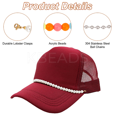 5Pcs 5 Styles Round Plastic & Acrylic Beads Baseball Cap Chain AJEW-GO00046-1