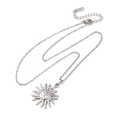 304 Stainless Steel Sun Pendant Cable Chain Necklaces for Men Women NJEW-K308-04E-P-1