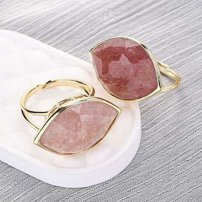 Horse Eye Natural Strawberry Quartz Cuff Rings RJEW-M076-04G-04-1