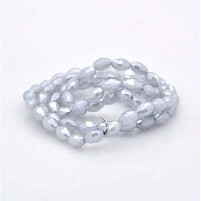 Pearl Luster Plated Imitation Jade Glass Faceted Rice Beads Strands GLAA-A030A-PL03-1