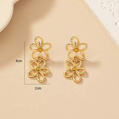 Flower Alloy & Rhinestone Dangle Stud Earrings FS-WG1D96C-01-1